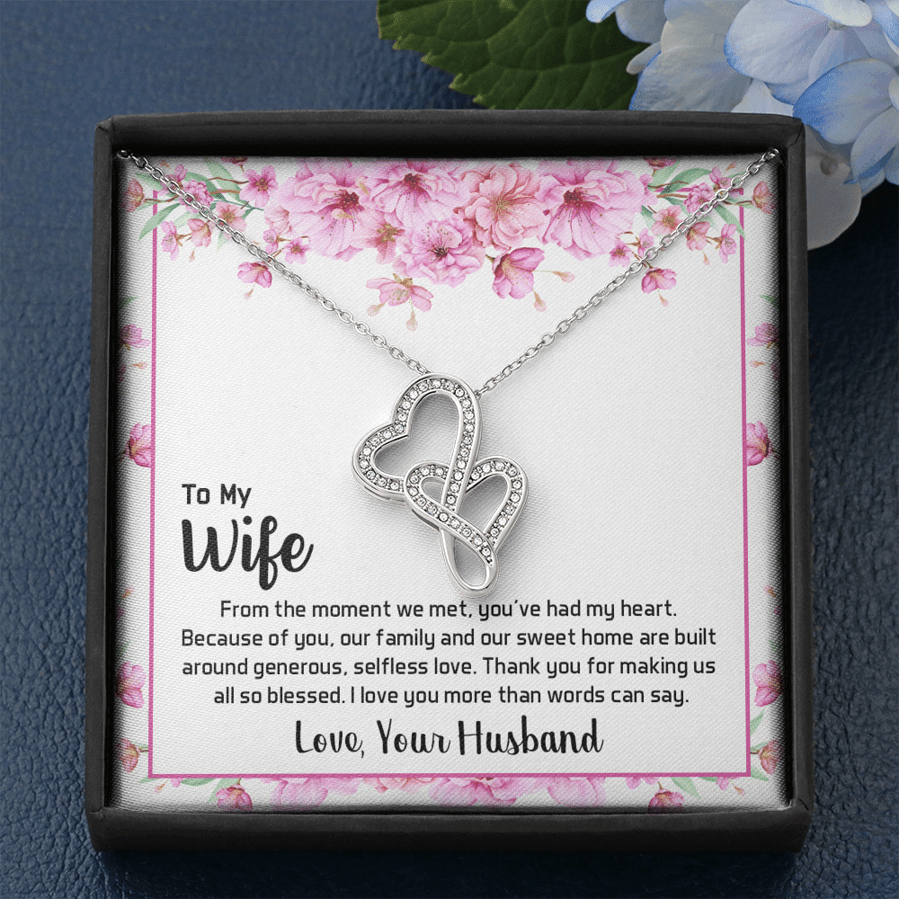 To My Wife From The Moment We Met Double Hearts Necklace Message Card - Double Hearts Necklace
