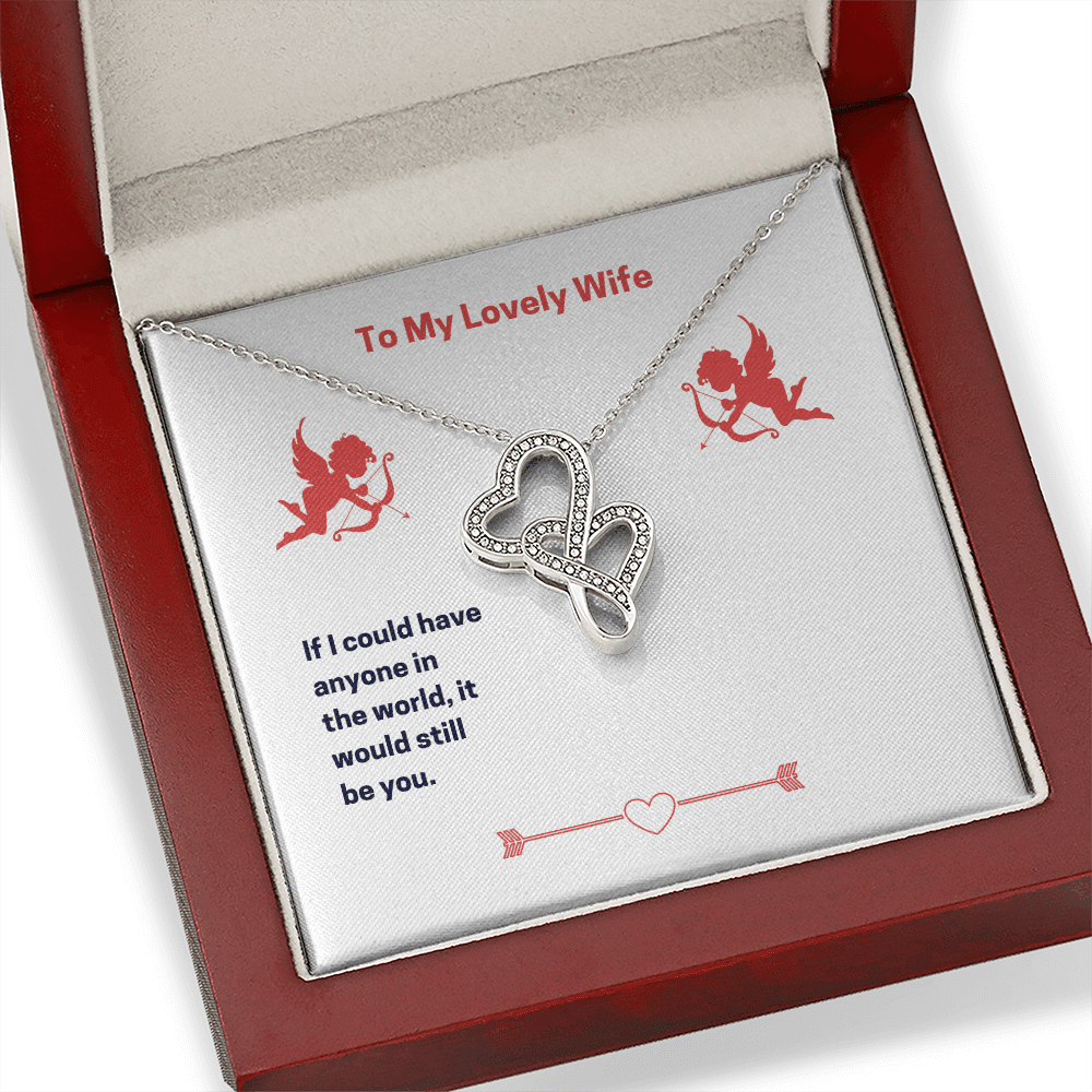 To My Lovely Wife (Valentine's) Twin Hearts Necklace Cz Eternal Bond Pendant From Son Daughter Gift Anniversary Birthday Graduation Mothers Day - Double Hearts Necklace
