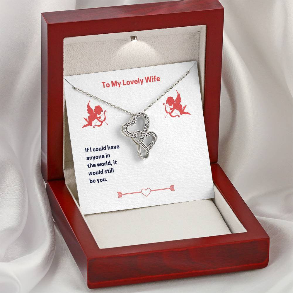 To My Lovely Wife (Valentine's) Twin Hearts Necklace Cz Eternal Bond Pendant From Son Daughter Gift Anniversary Birthday Graduation Mothers Day - Double Hearts Necklace