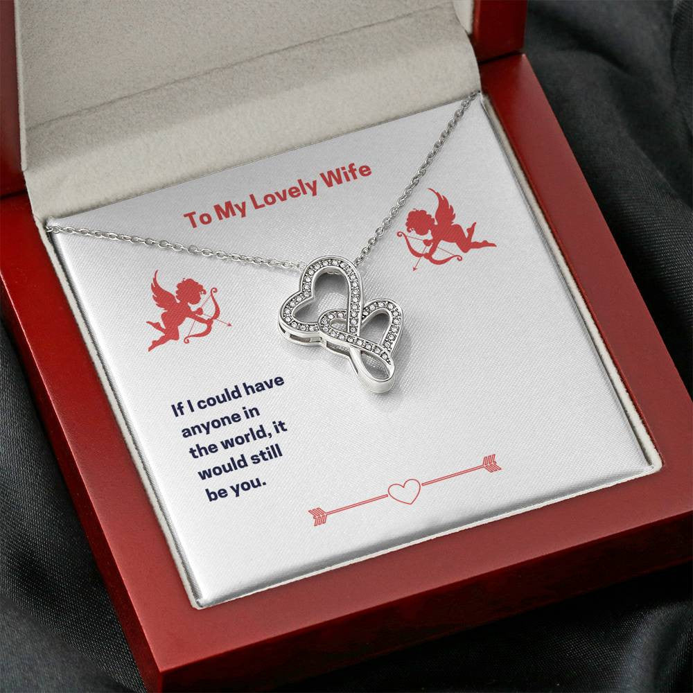 To My Lovely Wife (Valentine's) Twin Hearts Necklace Cz Eternal Bond Pendant From Son Daughter Gift Anniversary Birthday Graduation Mothers Day - Double Hearts Necklace