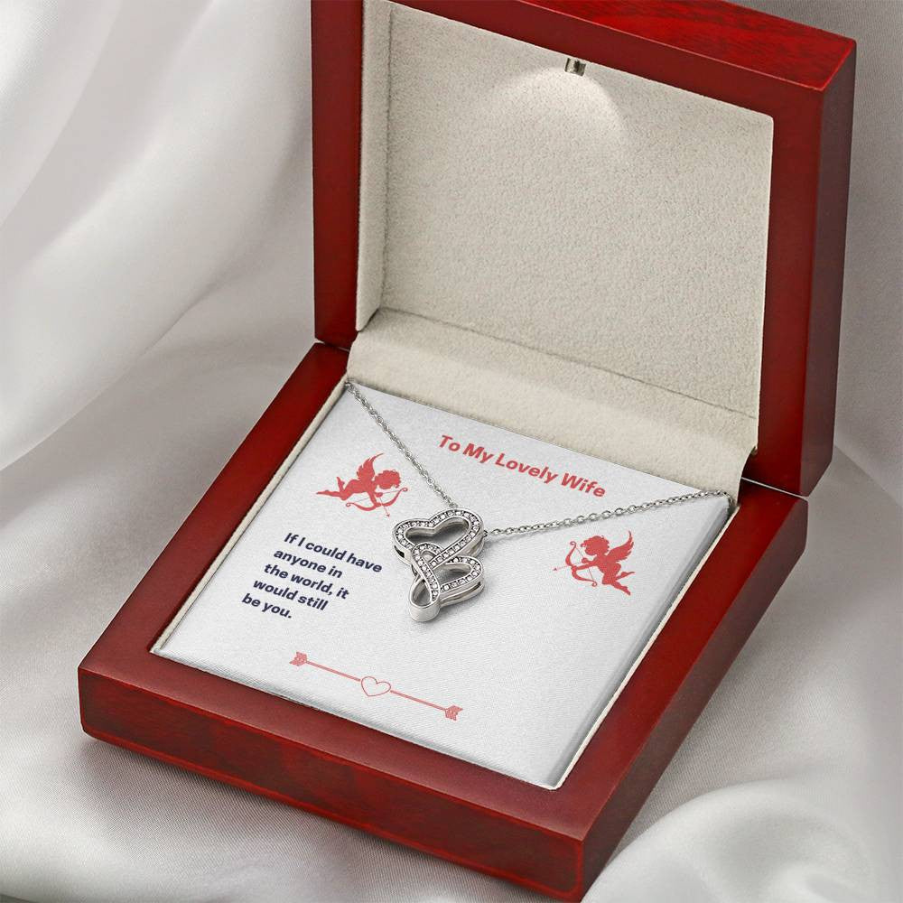 To My Lovely Wife (Valentine's) Twin Hearts Necklace Cz Eternal Bond Pendant From Son Daughter Gift Anniversary Birthday Graduation Mothers Day - Double Hearts Necklace