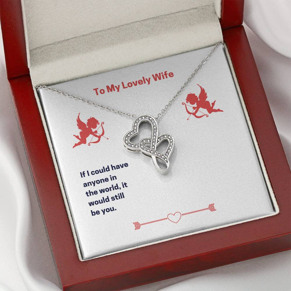 To My Lovely Wife (Valentine's) Twin Hearts Necklace Cz Eternal Bond Pendant From Son Daughter Gift Anniversary Birthday Graduation Mothers Day - Double Hearts Necklace