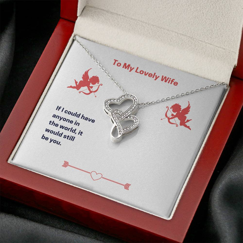 To My Lovely Wife (Valentine's) Twin Hearts Necklace Cz Eternal Bond Pendant From Son Daughter Gift Anniversary Birthday Graduation Mothers Day - Double Hearts Necklace