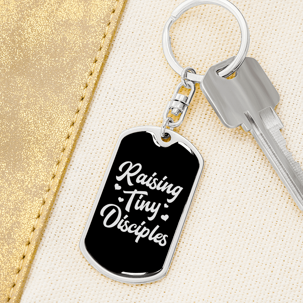 To My Wife Raising Tiny Disciples Keychain Stainless Steel or 18k Gold Dog Tag Keyring - Dog Tag with Swivel Keychain