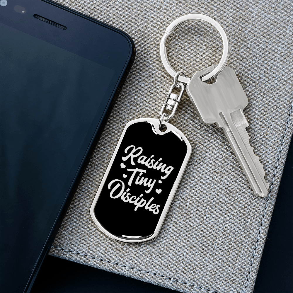 To My Wife Raising Tiny Disciples Keychain Stainless Steel or 18k Gold Dog Tag Keyring - Dog Tag with Swivel Keychain