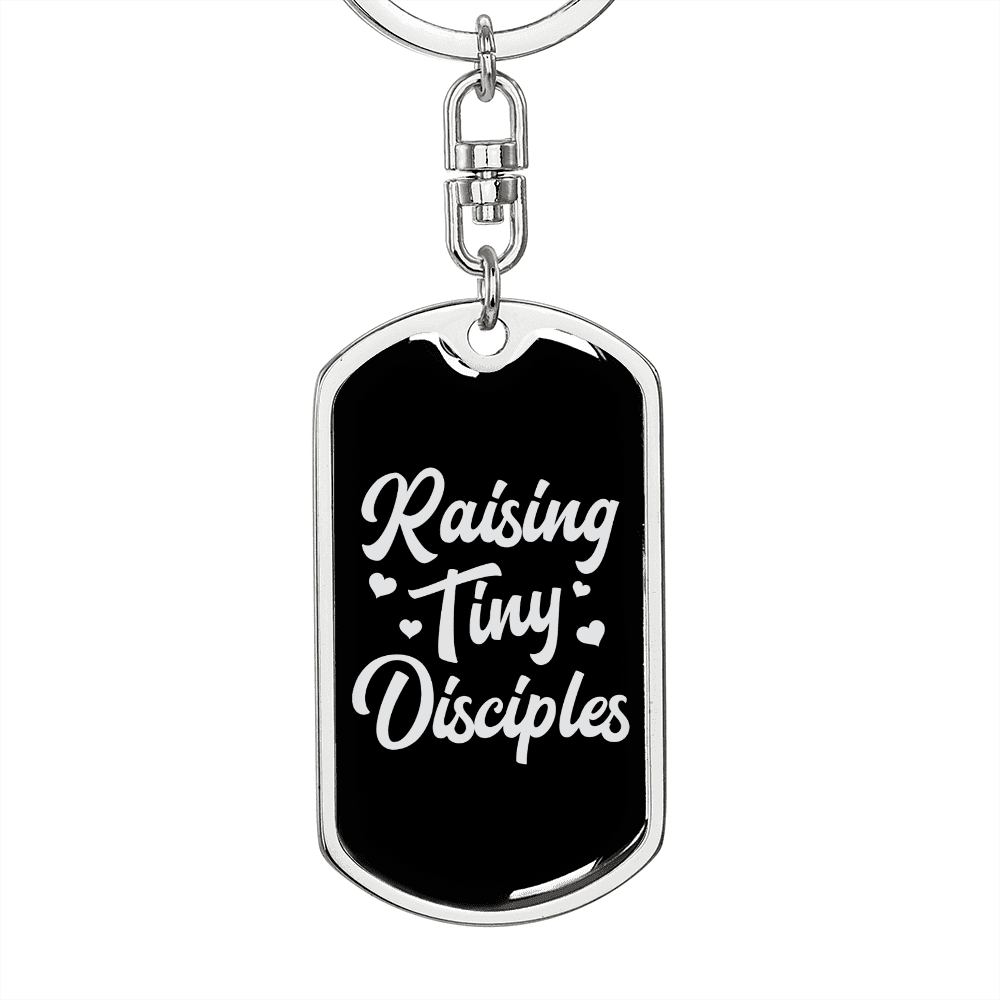 To My Wife Raising Tiny Disciples Keychain Stainless Steel or 18k Gold Dog Tag Keyring - Dog Tag with Swivel Keychain