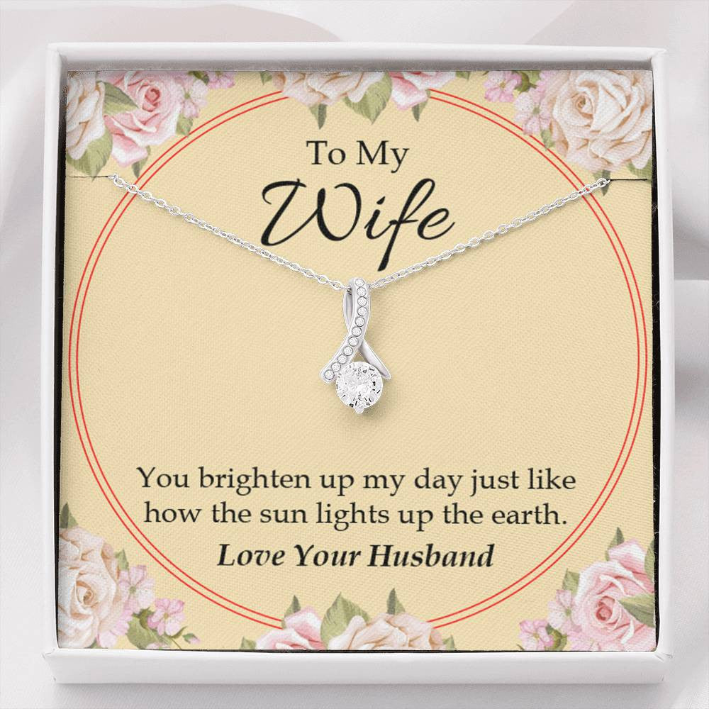 Wife Gift You Brighten Up My Day Eternity Ribbon Stone Pendant 14K White Gold Stainless Steel Jewelry Gift - Alluring Beauty Necklace Gift For Her