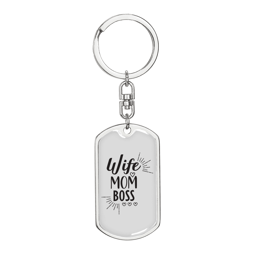 To My Wife Wife Mom Boss Whitwe Keychain Stainless Steel or 18k Gold Dog Tag Keyring - Dog Tag with Swivel Keychain