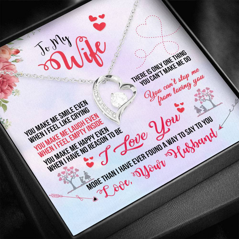 To My Wife You Make Me Smile Forever Pendant Necklace Message Card - Forever Love Necklace Gift Idea For Woman