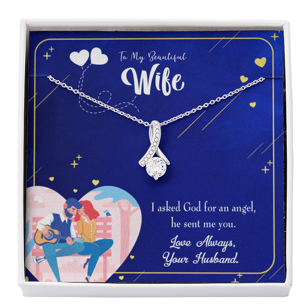 Gift For Wife I Asked God Eternity Ribbon Stone Pendant 14K White Gold Stainless Steel Jewelry Gift - Alluring Beauty Necklace Gift For Her