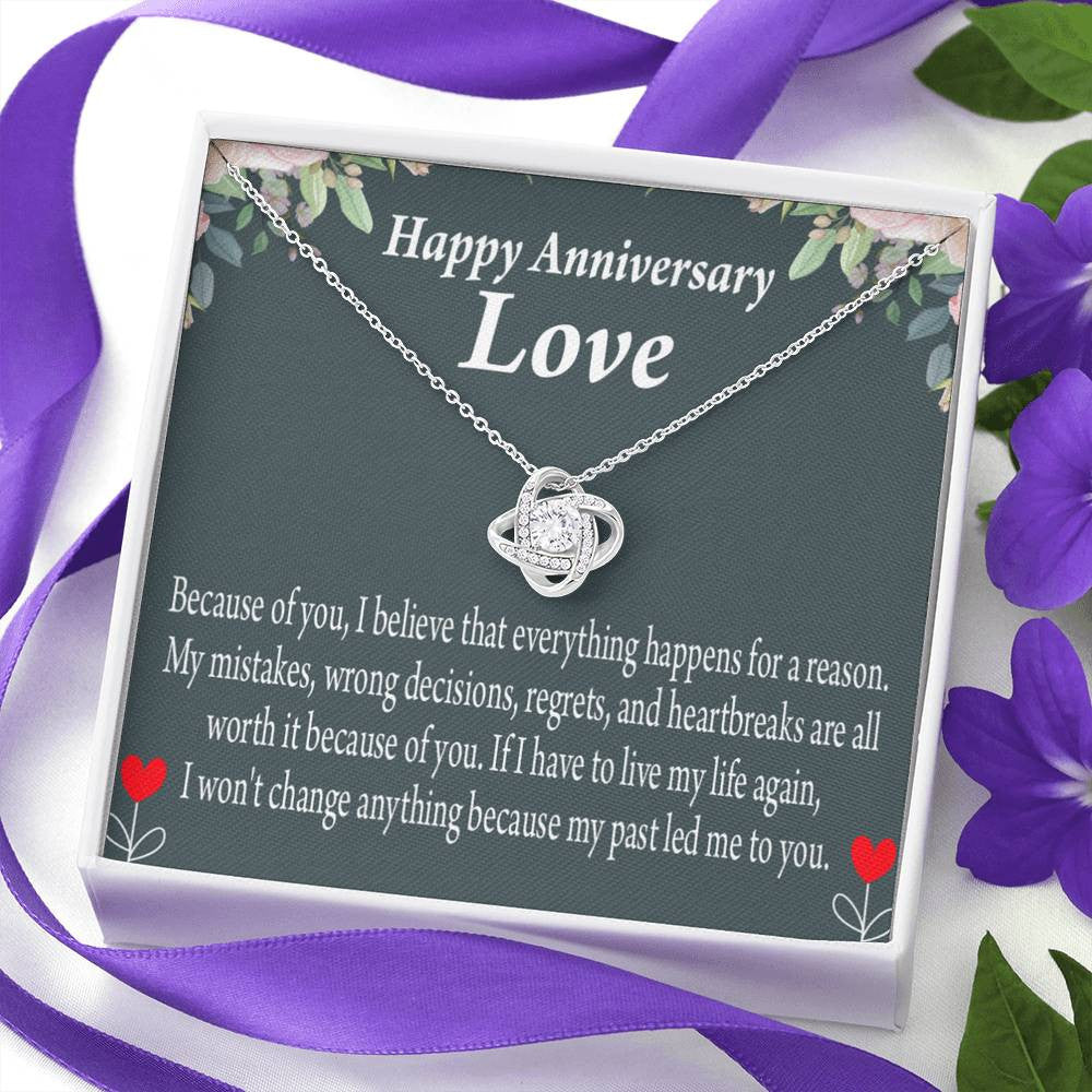 Happy Anniversary Girlfriend Reason For Everything Love Knot Pendant Necklace Stainless Steel W Cz Stone - Luxury Love Knot Necklace Meanful Gift Idea For Her/Him