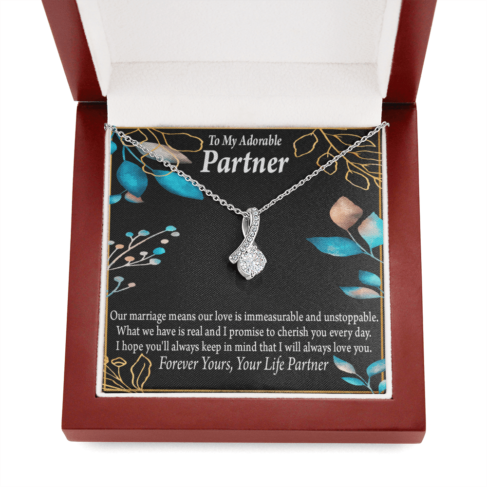 For My Partner Forever Yours Eternity Ribbon Stone Necklace 14K White Gold Keepsake Card Partner Gift - Alluring Beauty Necklace Gift For Her