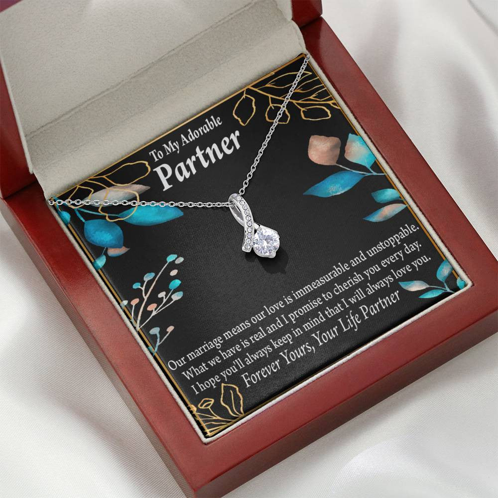 For My Partner Forever Yours Eternity Ribbon Stone Necklace 14K White Gold Keepsake Card Partner Gift - Alluring Beauty Necklace Gift For Her