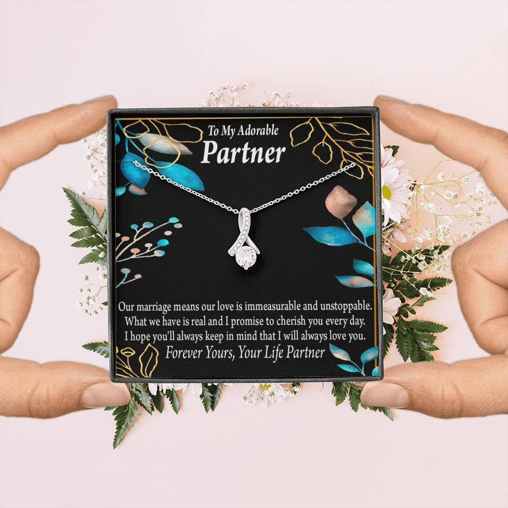 For My Partner Forever Yours Eternity Ribbon Stone Necklace 14K White Gold Keepsake Card Partner Gift - Alluring Beauty Necklace Gift For Her
