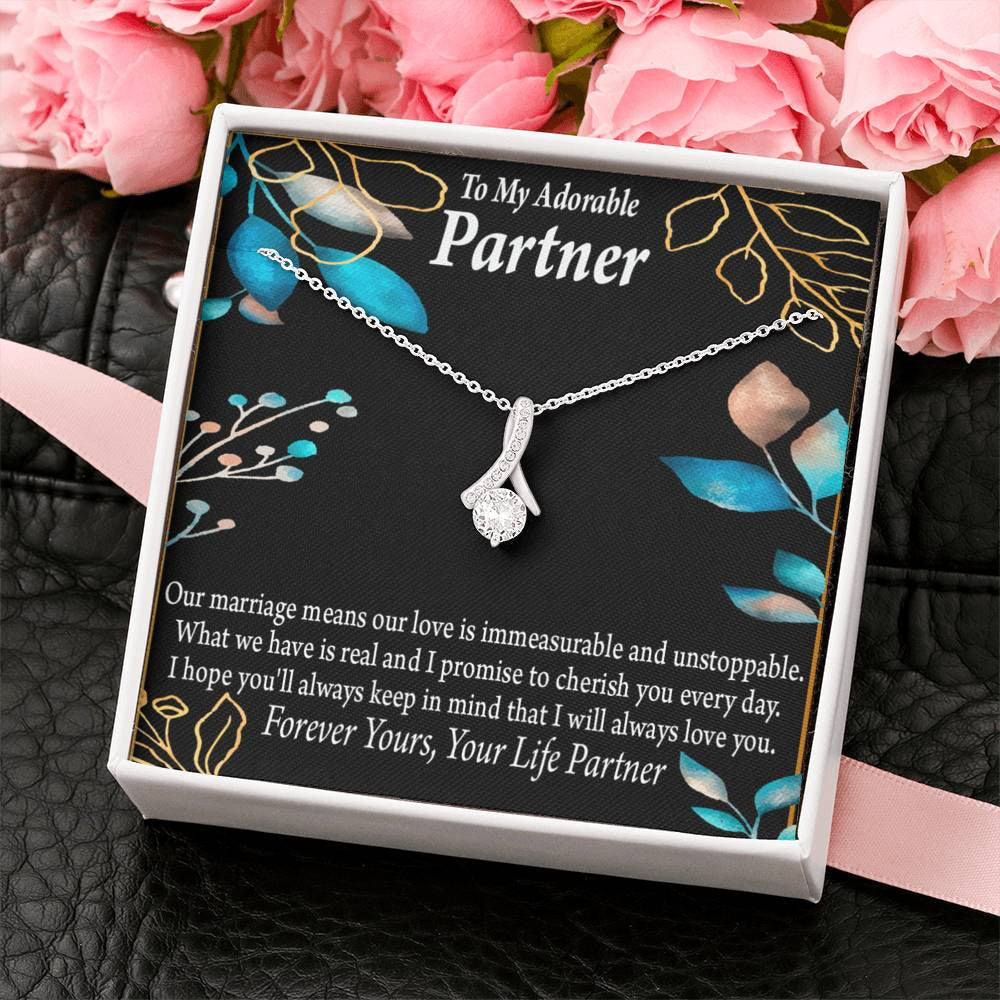 For My Partner Forever Yours Eternity Ribbon Stone Necklace 14K White Gold Keepsake Card Partner Gift - Alluring Beauty Necklace Gift For Her