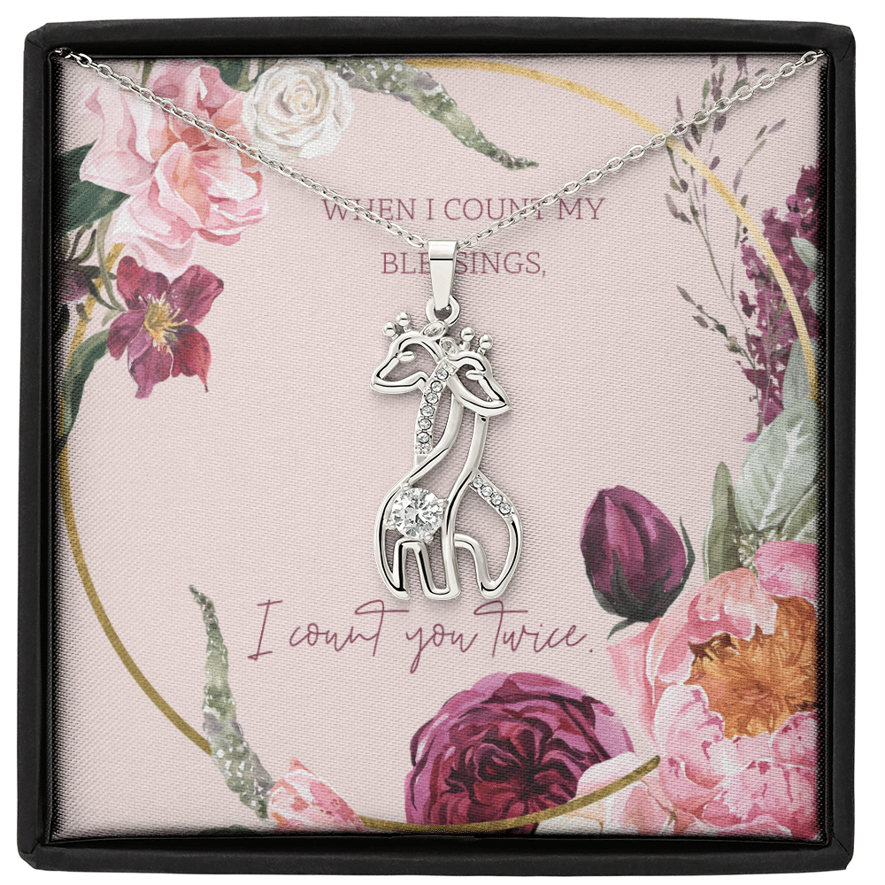 To My Wife I Count You Twice Giraffe Charm Necklace Message Card - Giraffe Necklace