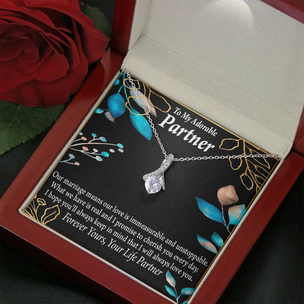 For My Partner Forever Yours Eternity Ribbon Stone Necklace 14K White Gold Keepsake Card Partner Gift - Alluring Beauty Necklace Gift For Her