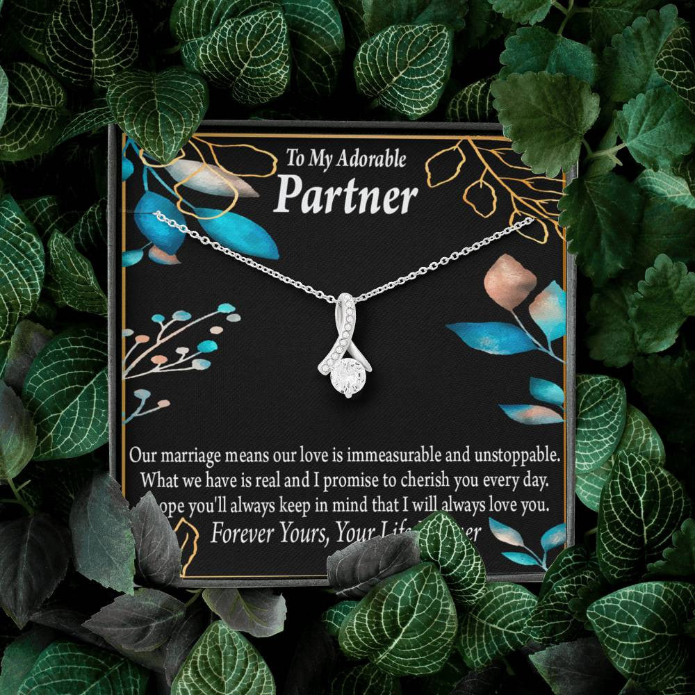 For My Partner Forever Yours Eternity Ribbon Stone Necklace 14K White Gold Keepsake Card Partner Gift - Alluring Beauty Necklace Gift For Her