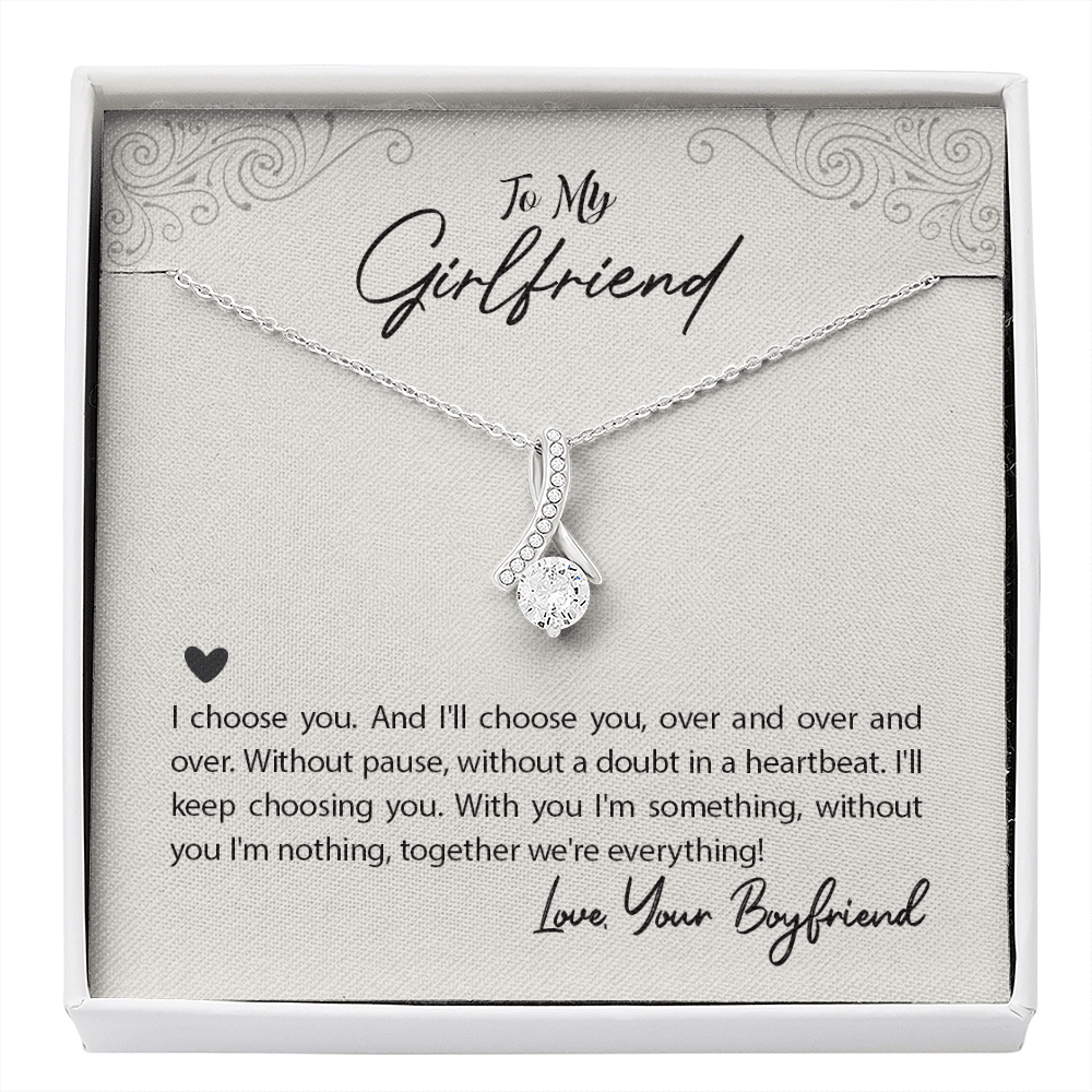 To My Girlfriend I Choose You Message Card W Mahogany Style Luxury Box Eternity Ribbon Stone Necklace - Alluring Beauty Necklace Gift For Her