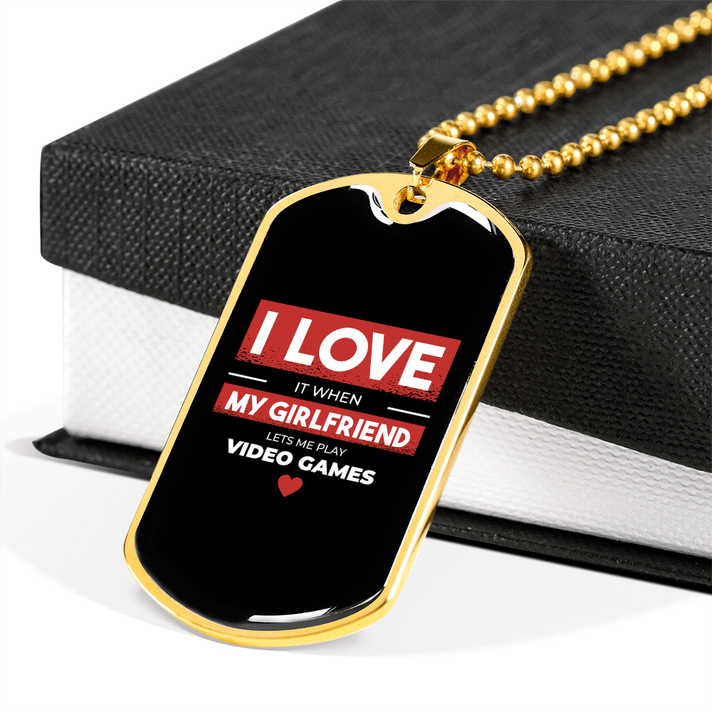 To My Girlfriend Video Game Girlfriend Black Necklace Stainless Steel or 18k Gold Dog Tag 24" Chain - Luxury Love Messages Dog Tag Gifts For Man, Woman