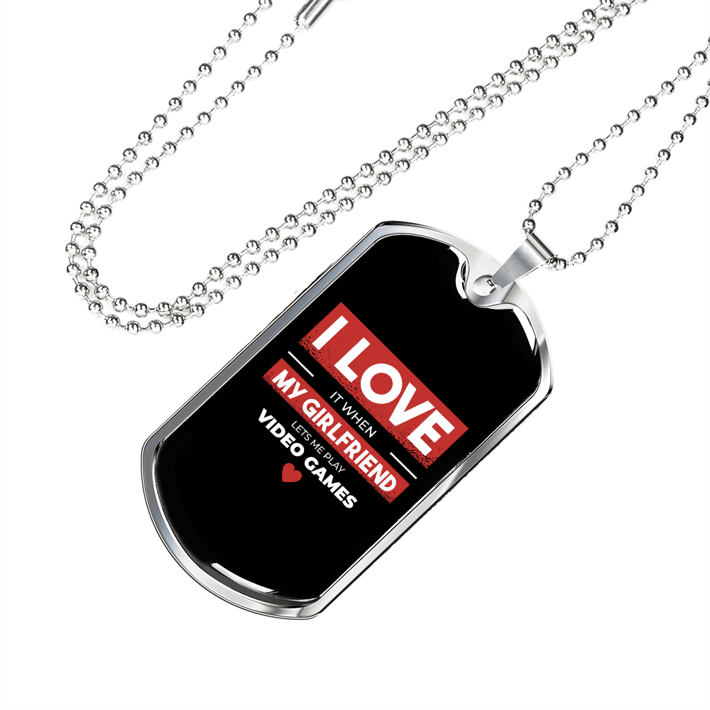 To My Girlfriend Video Game Girlfriend Black Necklace Stainless Steel or 18k Gold Dog Tag 24" Chain - Luxury Love Messages Dog Tag Gifts For Man, Woman