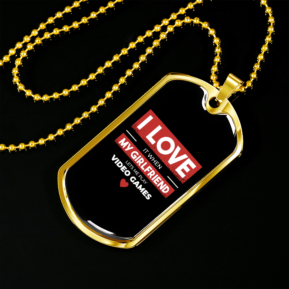To My Girlfriend Video Game Girlfriend Black Necklace Stainless Steel or 18k Gold Dog Tag 24" Chain - Luxury Love Messages Dog Tag Gifts For Man, Woman