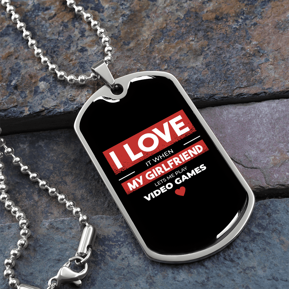 To My Girlfriend Video Game Girlfriend Black Necklace Stainless Steel or 18k Gold Dog Tag 24" Chain - Luxury Love Messages Dog Tag Gifts For Man, Woman