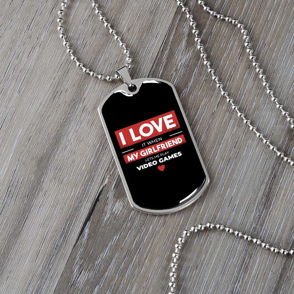 To My Girlfriend Video Game Girlfriend Black Necklace Stainless Steel or 18k Gold Dog Tag 24" Chain - Luxury Love Messages Dog Tag Gifts For Man, Woman