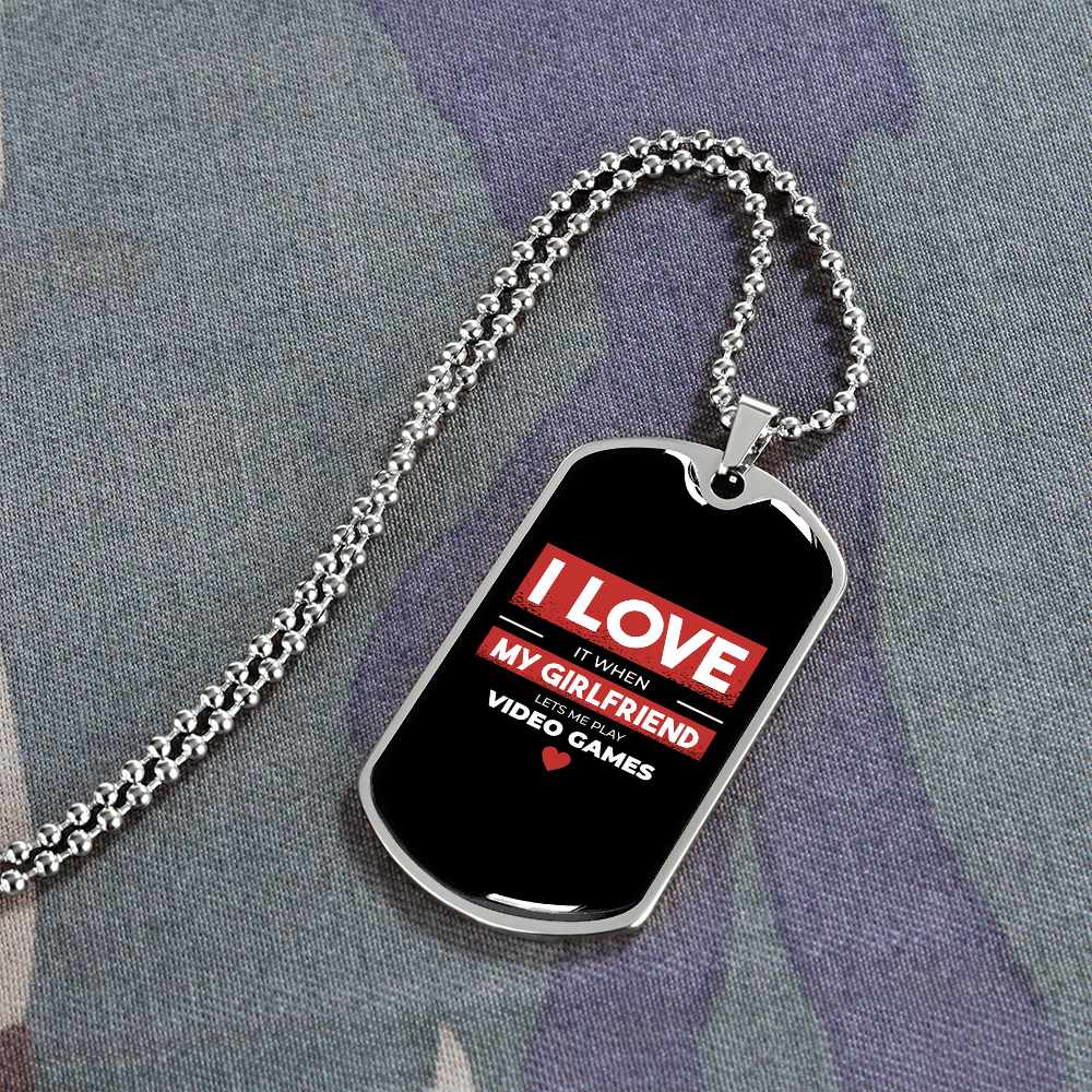To My Girlfriend Video Game Girlfriend Black Necklace Stainless Steel or 18k Gold Dog Tag 24" Chain - Luxury Love Messages Dog Tag Gifts For Man, Woman