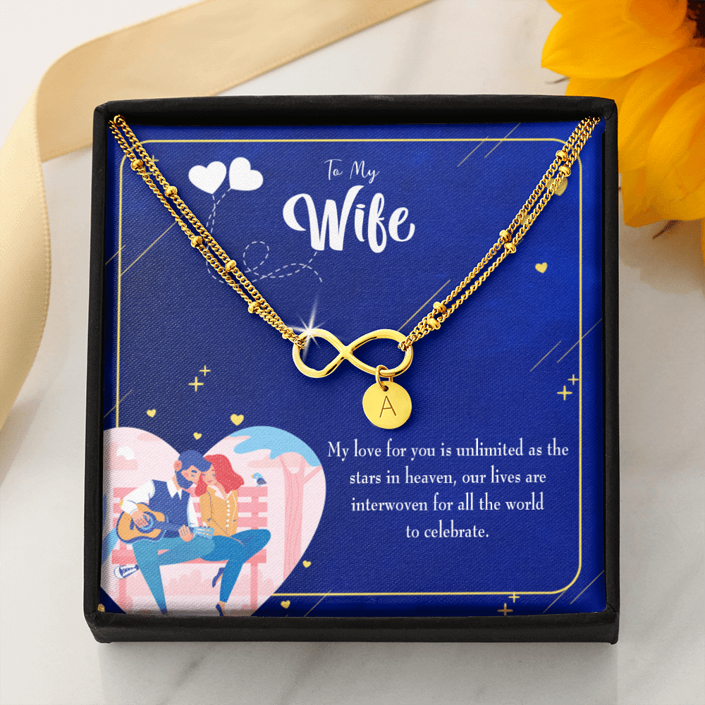 To My Wife Unlimited Love Infinity Bracelet With Initial Charms - Infinity Bracelet
