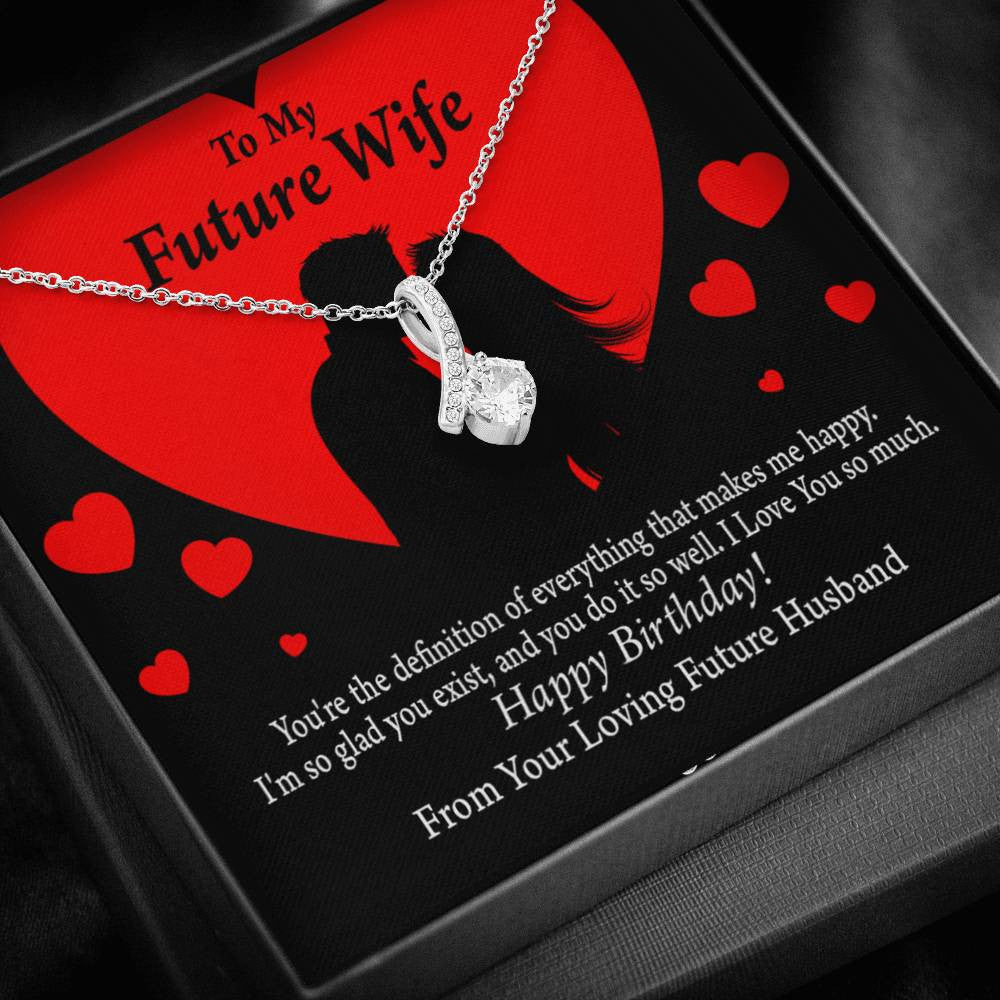 To My Wife To My Future Wife Glad To Exist Eternity Ribbon Stone Pendant 14K White Gold Stainless Steel Jewelry Gift - Alluring Beauty Necklace Gift For Her