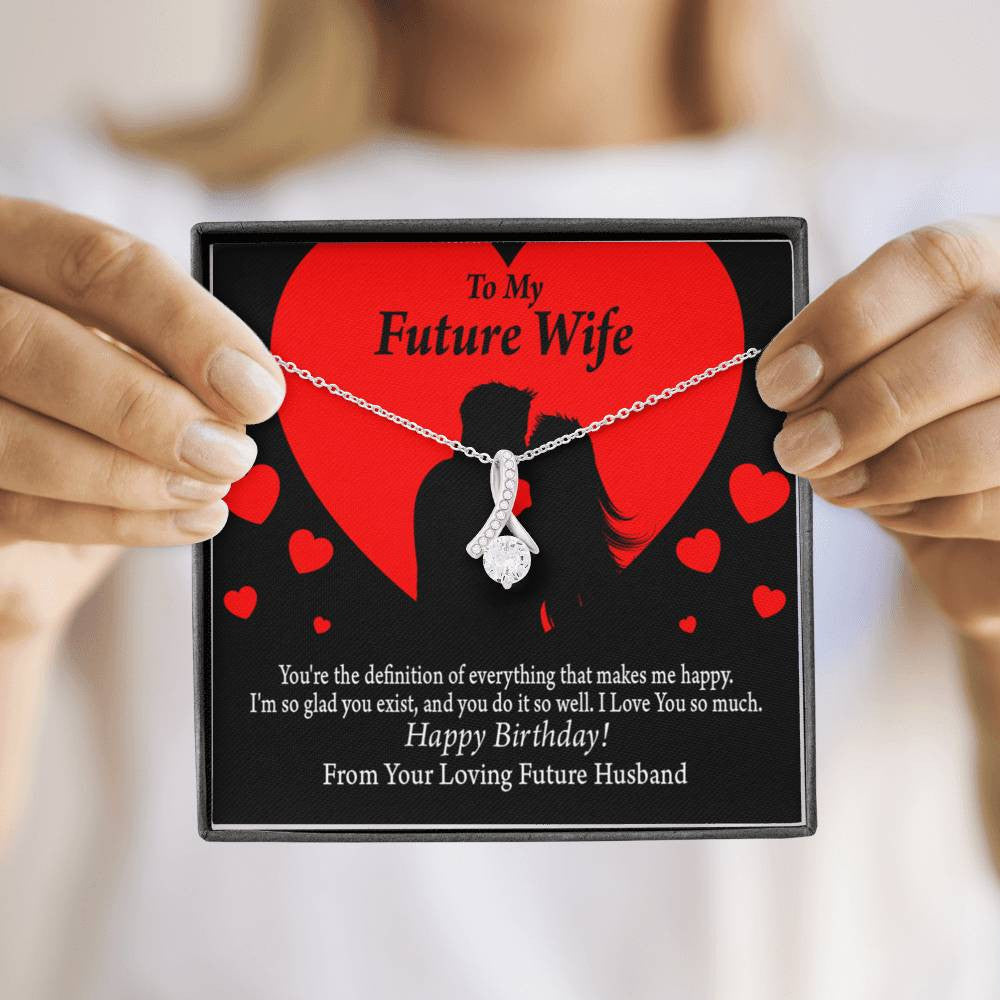 To My Wife To My Future Wife Glad To Exist Eternity Ribbon Stone Pendant 14K White Gold Stainless Steel Jewelry Gift - Alluring Beauty Necklace Gift For Her