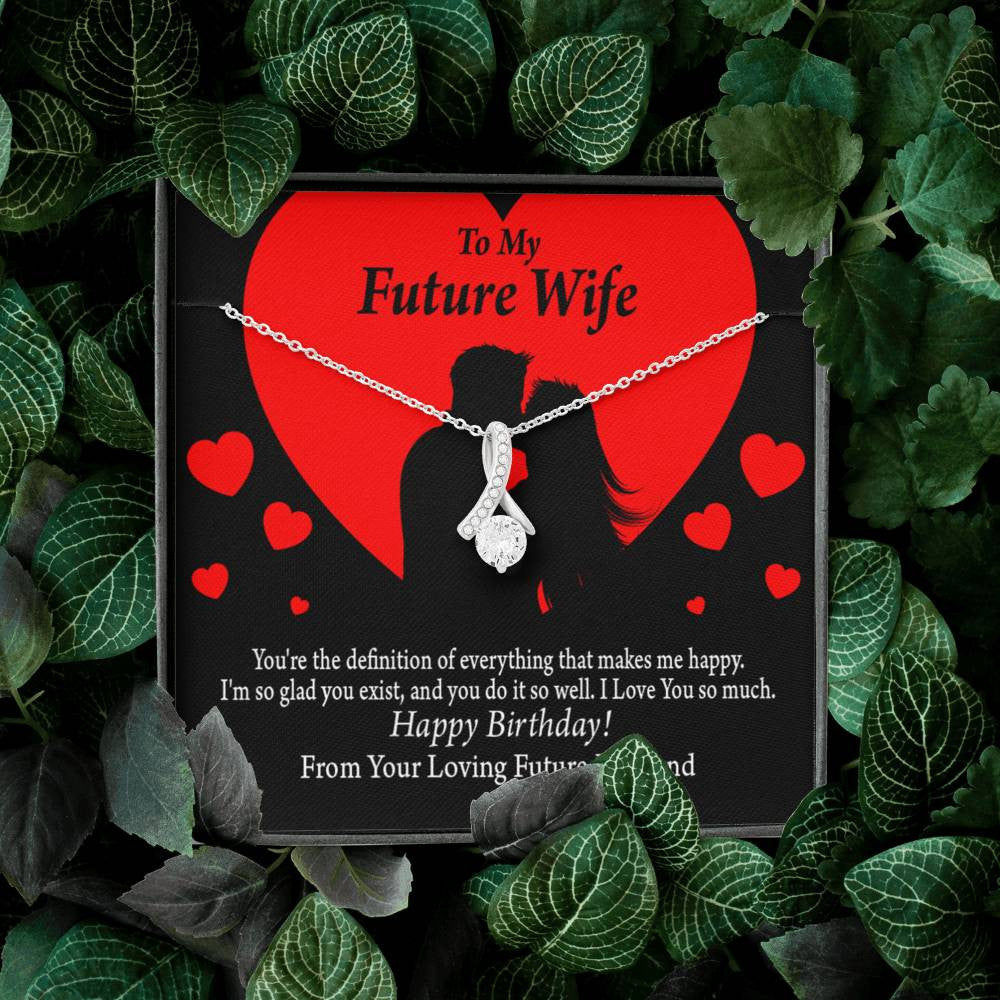 To My Wife To My Future Wife Glad To Exist Eternity Ribbon Stone Pendant 14K White Gold Stainless Steel Jewelry Gift - Alluring Beauty Necklace Gift For Her