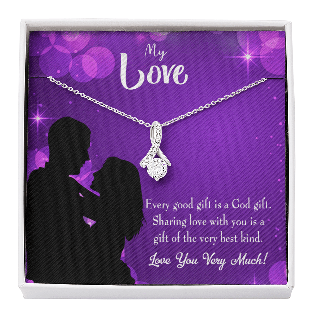 To My Girlfriend Good Gift Message Card W Mahogany Style Luxury Box Eternity Ribbon Stone Necklace - Alluring Beauty Necklace Gift For Her