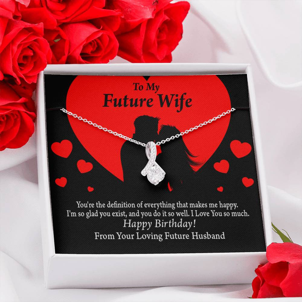 To My Wife To My Future Wife Glad To Exist Eternity Ribbon Stone Pendant 14K White Gold Stainless Steel Jewelry Gift - Alluring Beauty Necklace Gift For Her