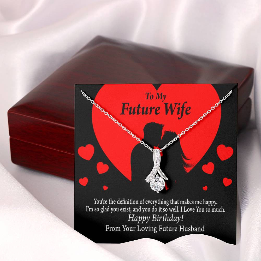 To My Wife To My Future Wife Glad To Exist Eternity Ribbon Stone Pendant 14K White Gold Stainless Steel Jewelry Gift - Alluring Beauty Necklace Gift For Her