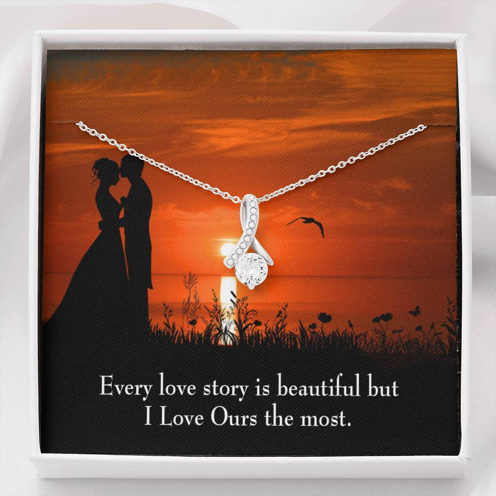 To My Girlfriend Love Our Story Message Card W Mahogany Style Luxury Box Eternity Ribbon Stone Necklace - Alluring Beauty Necklace Gift For Her