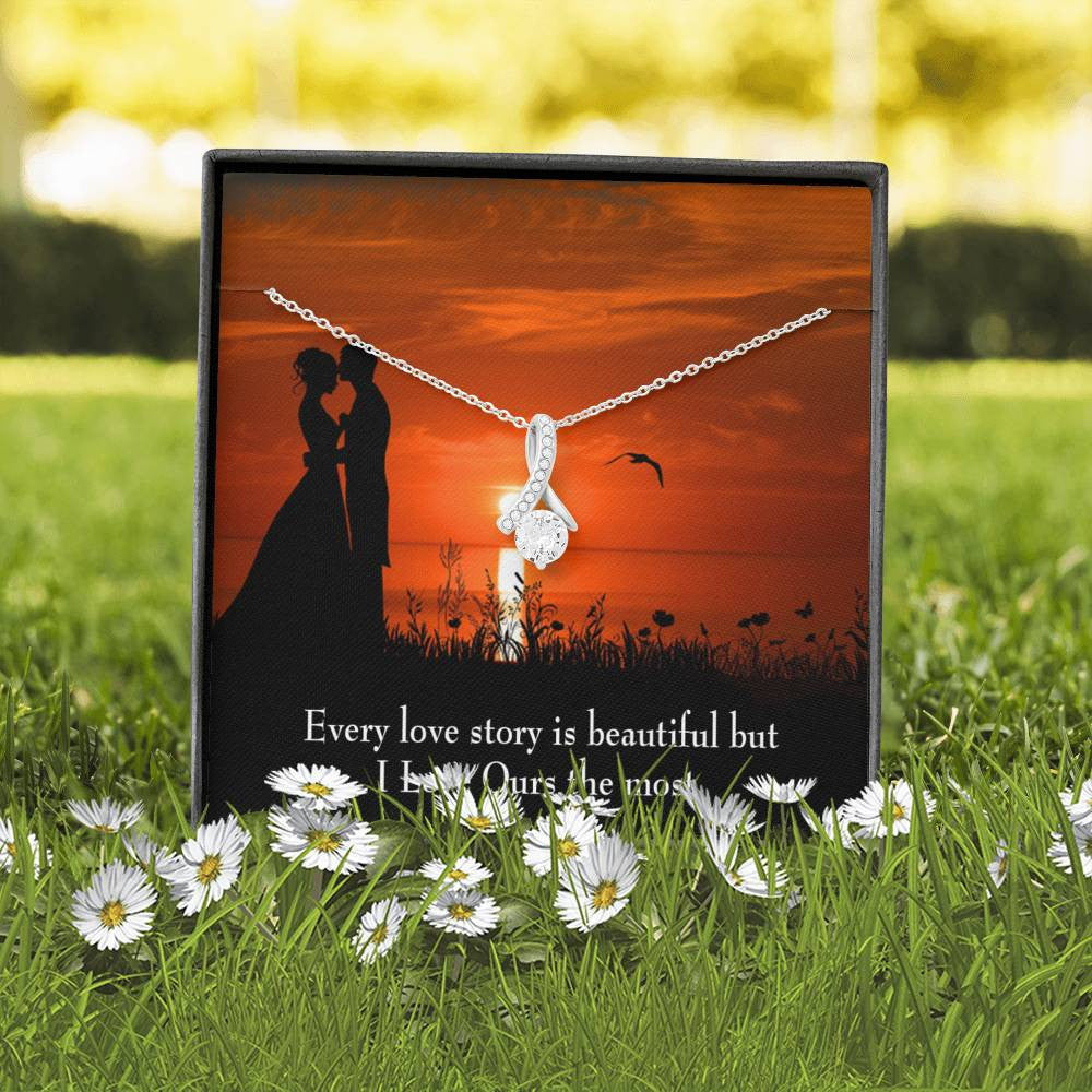 To My Girlfriend Love Our Story Message Card W Mahogany Style Luxury Box Eternity Ribbon Stone Necklace - Alluring Beauty Necklace Gift For Her