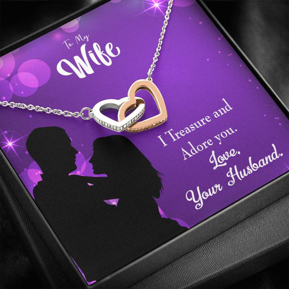 Wife Gift For Wife Birthday I Treasure And Adore You Inseparable Love Pendant 18k Rose Gold Finish 16� - Interlocking Hearts Necklace