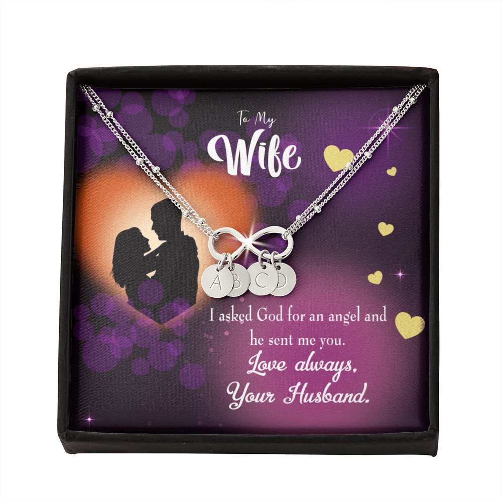To My Wife You're An Angel Infinity Bracelet With Initial Charms - Infinity Bracelet