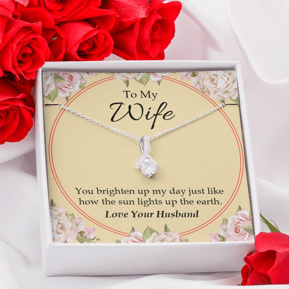 Wife Gift You Brighten Up My Day Eternity Ribbon Stone Pendant 14K White Gold Stainless Steel Jewelry Gift - Alluring Beauty Necklace Gift For Her