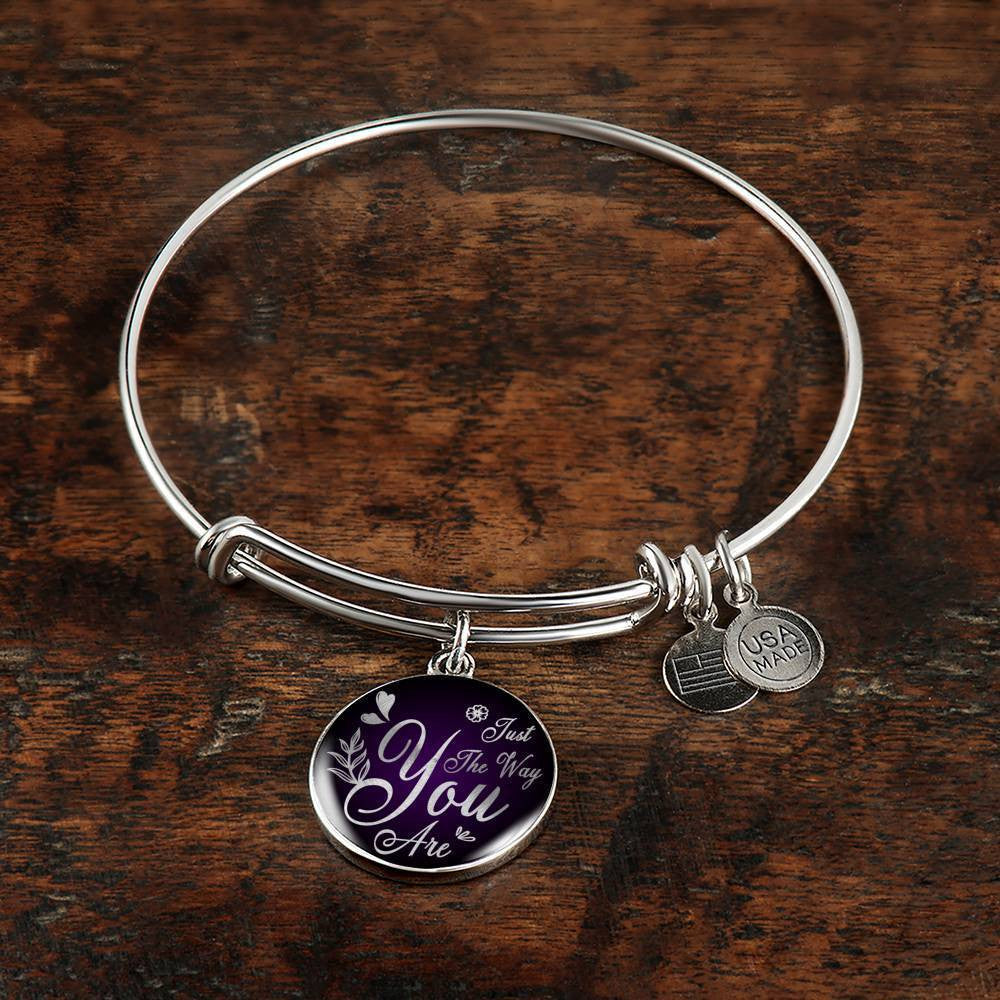 Daughter Gift Girlfriend Gift Just The Way You Are Bracelet Bracelet Stainless Steel or 18k Gold" - Luxury Circle Pendant Bangle Bracelet Meanful Gift Idea For Her/Him