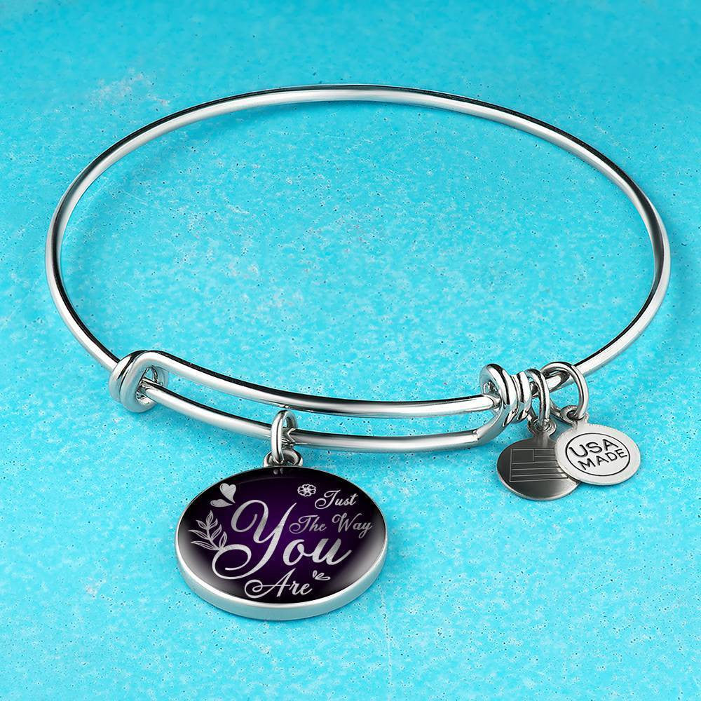Daughter Gift Girlfriend Gift Just The Way You Are Bracelet Bracelet Stainless Steel or 18k Gold" - Luxury Circle Pendant Bangle Bracelet Meanful Gift Idea For Her/Him