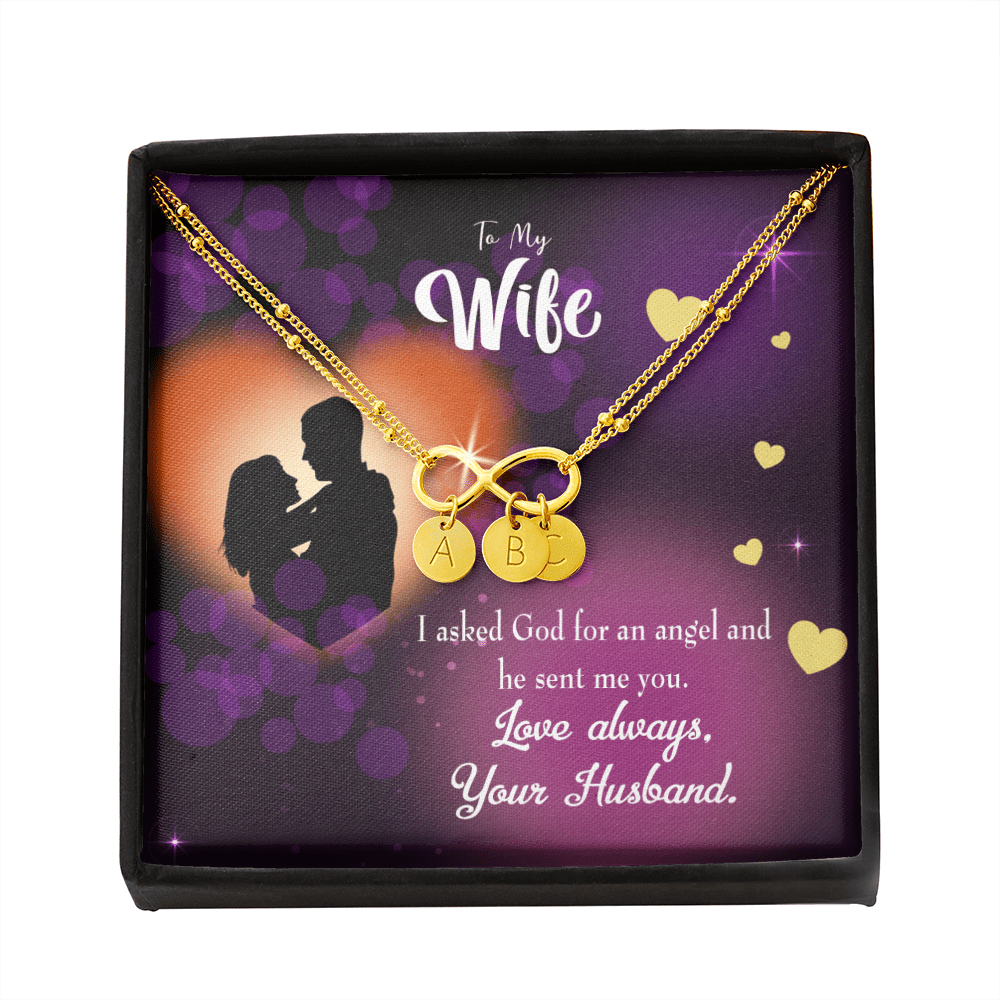 To My Wife You're An Angel Infinity Bracelet With Initial Charms - Infinity Bracelet