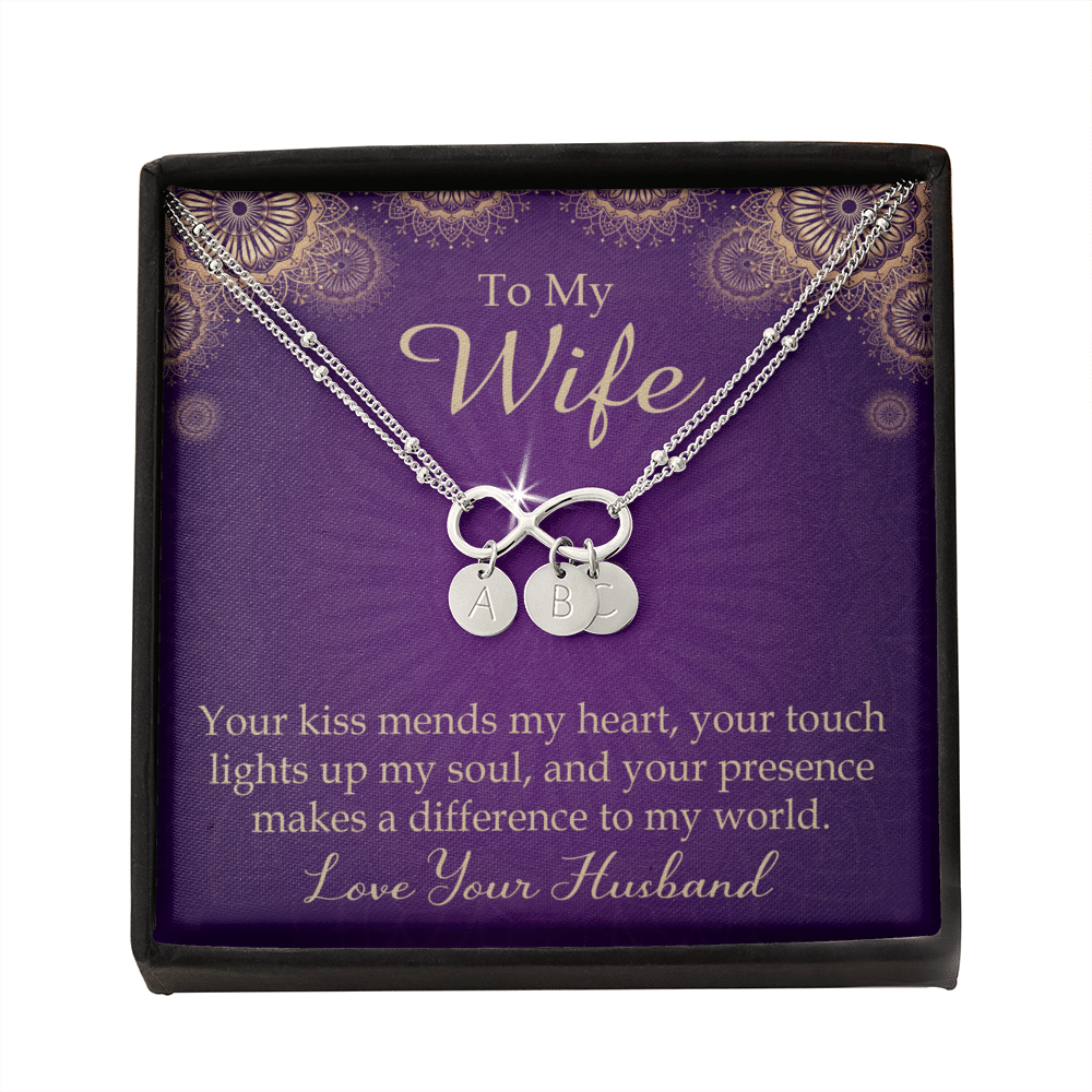 To My Wife Your Kiss Mends My Heart Infinity Bracelet With Initial Charms - Infinity Bracelet