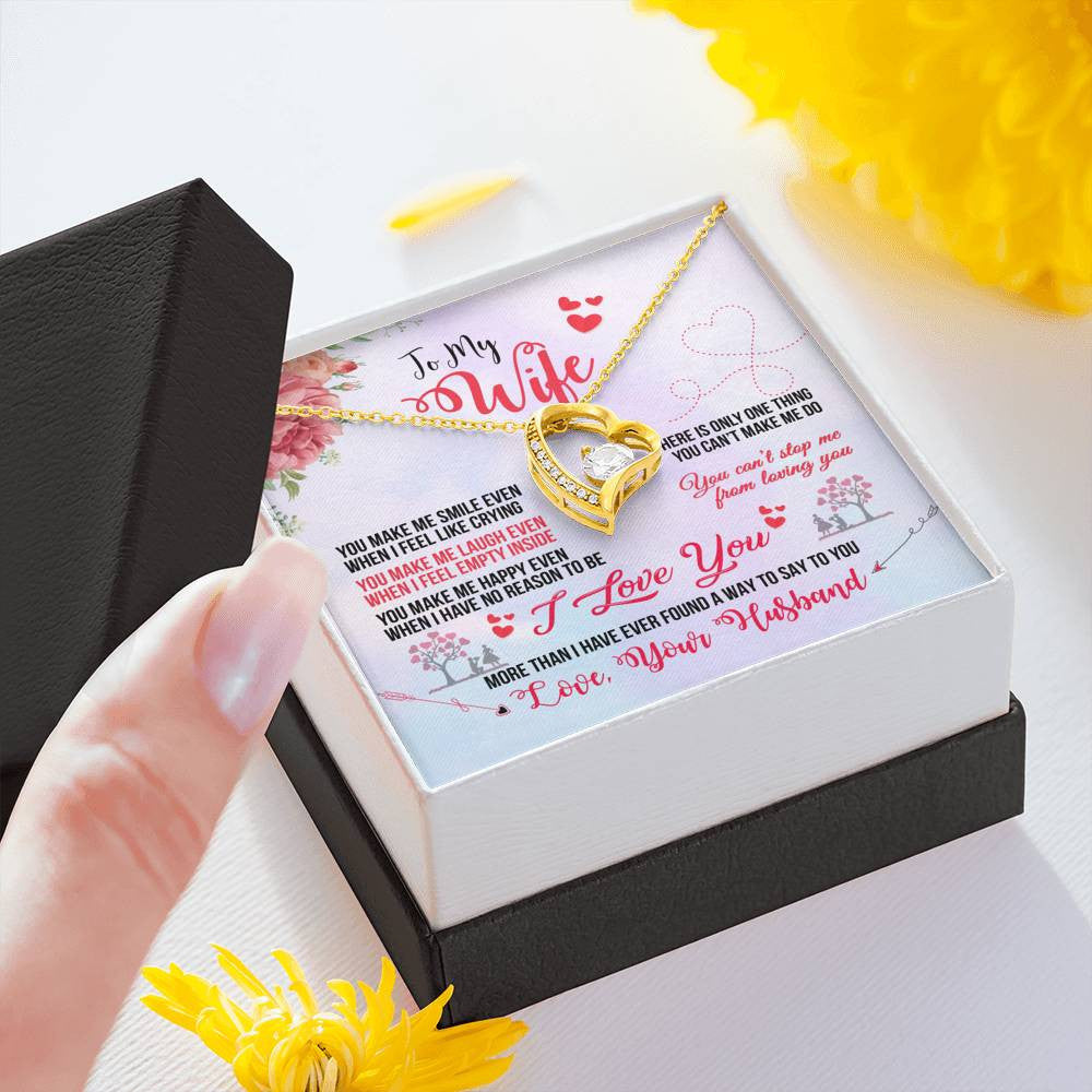 To My Wife You Make Me Smile Forever Pendant Necklace Message Card - Forever Love Necklace Gift Idea For Woman