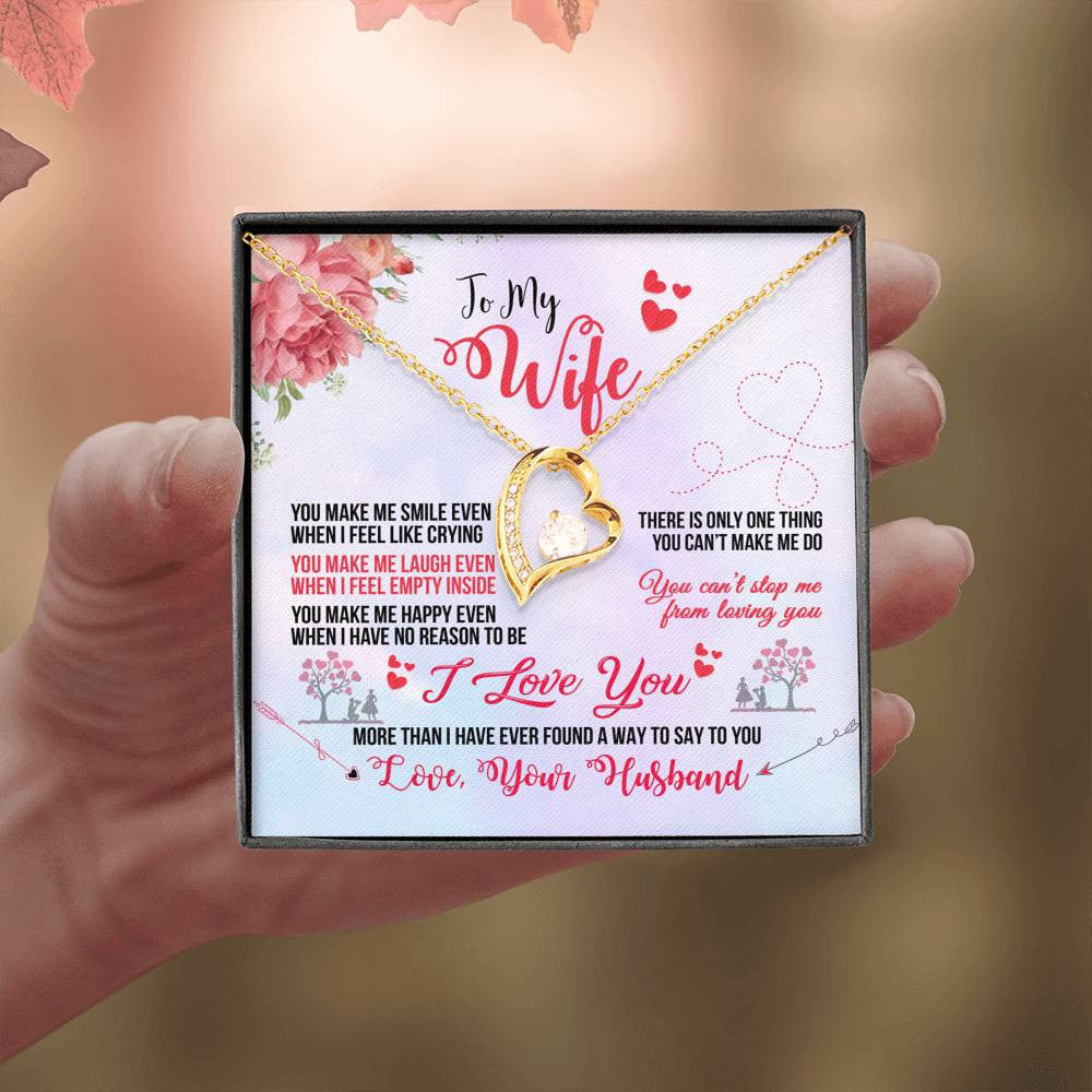 To My Wife You Make Me Smile Forever Pendant Necklace Message Card - Forever Love Necklace Gift Idea For Woman
