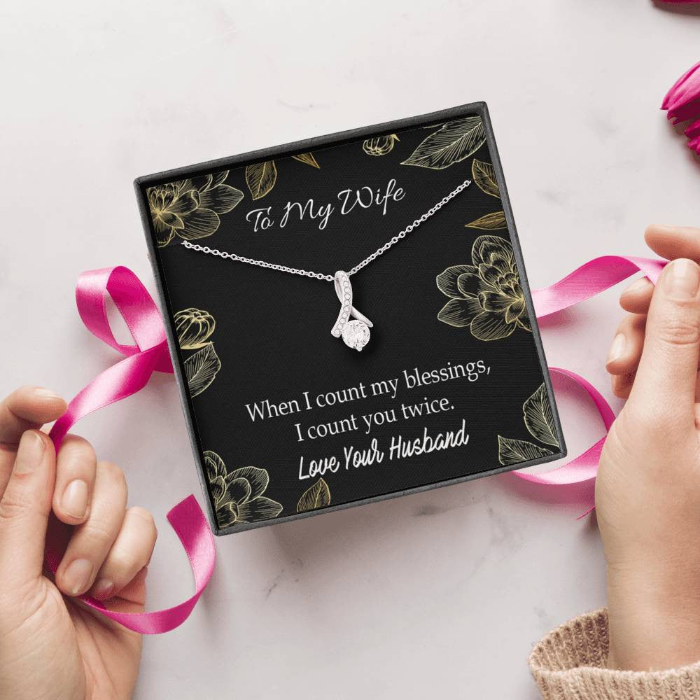 To My Wife Blessings Eternity Ribbon Stone Necklace Jewelry Gift Stainless Steel - Alluring Beauty Necklace Gift For Her