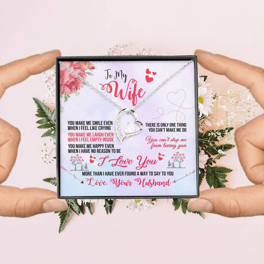 To My Wife You Make Me Smile Forever Pendant Necklace Message Card - Forever Love Necklace Gift Idea For Woman