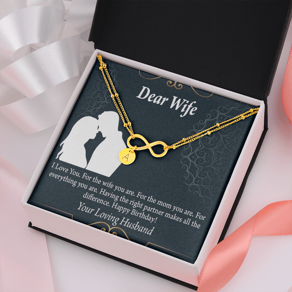 To My Wife Happy Birthday Dear Infinity Bracelet With Initial Charms - Infinity Bracelet
